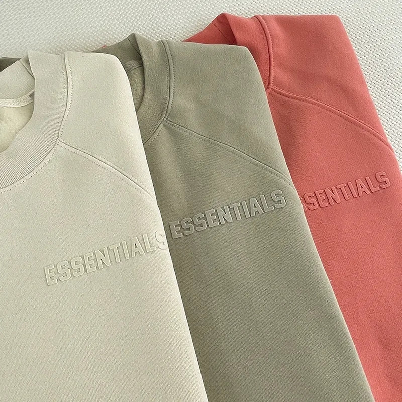 New Men's ESSENTIALS Sweatshirts Hoodies Simple Flocking Letter Logo Hip Hop Loose Oversized Unisex Fashion Pullover